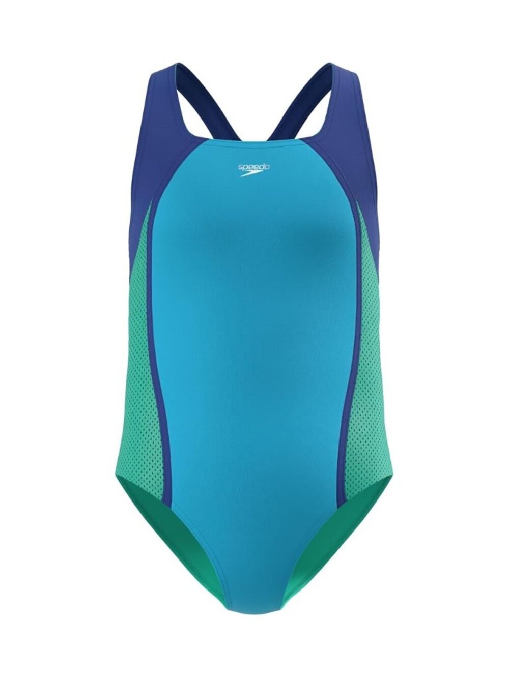 SPEEDO Girl's Swimsuit One Piece Mesh Splice Thick Strap Size 12 in Cyan
